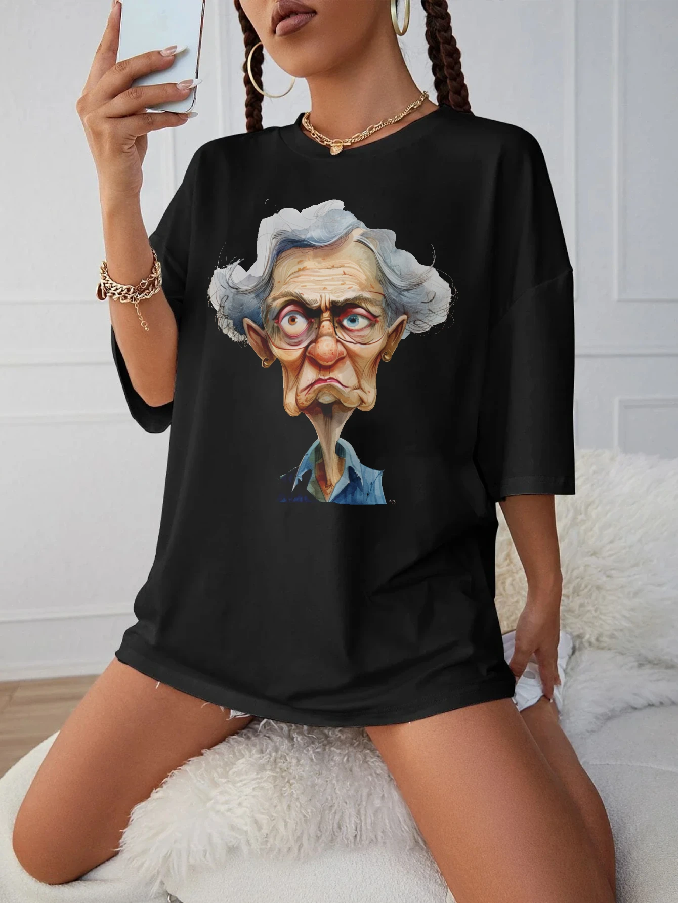 Quirky-Whimsical-Crazy-Grandma-Clipart Maternity Loose Black Round Neck T-Shirt Comfortable Stylish Summer Clothing for Women
Quirky-Whimsical-Crazy-Grandma-Clipart Maternity Loose Black Round Neck T-Shirt Comfortable Stylish Summer Clothing for Women