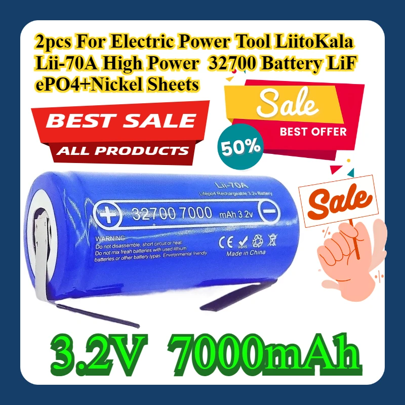 2pcs For Electric Power Tool LiitoKala Lii-70A High Power 3.2V 32700 7000mAh Battery LiFePO4+Nickel Sheets
2pcs For Electric Power Tool LiitoKala Lii-70A High Power 3.2V 32700 7000mAh Battery LiFePO4+Nickel Sheets