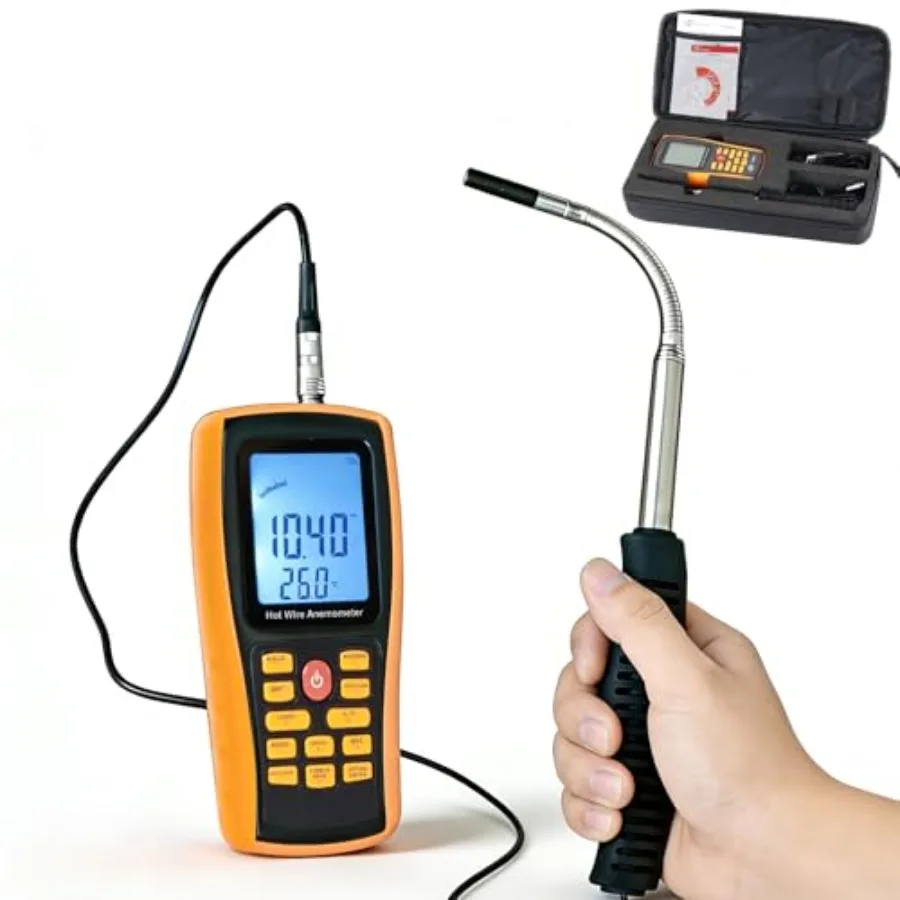 Hot Wire Anemometer for HVAC in-Duct Airflow Handheld Peak Air Flow CFM CMM Meter with Bendable Telescopic Probe Wind Speed Ane
Hot Wire Anemometer for HVAC in-Duct Airflow Handheld Peak Air Flow CFM CMM Meter with Bendable Telescopic Probe Wind Speed Ane