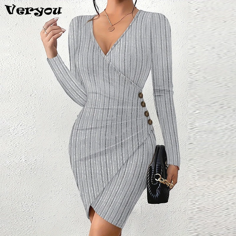 Women Knit Ribbed Long Sleeve V-neck Birthday Bodycon Midi Ruched Button Side Dress 2024 Chic Sexy Party Dresses Vestido 2024
Women Knit Ribbed Long Sleeve V-neck Birthday Bodycon Midi Ruched Button Side Dress 2024 Chic Sexy Party Dresses Vestido 2024