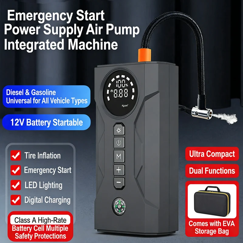 High quality Jump Starter with Air Compressor 1200A Portable Battery Booster with Tire Inflation 7200mAh Jump Starter for Car
High quality Jump Starter with Air Compressor 1200A Portable Battery Booster with Tire Inflation 7200mAh Jump Starter for Car