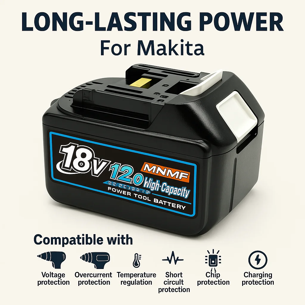 New Long Runtime 18V12.0Ah Lithium Battery for Makita BL1860B BL1850B, Fits Makita Drill Driver DGA404 DDF487 DTW700 Cordless
New Long Runtime 18V12.0Ah Lithium Battery for Makita BL1860B BL1850B, Fits Makita Drill Driver DGA404 DDF487 DTW700 Cordless