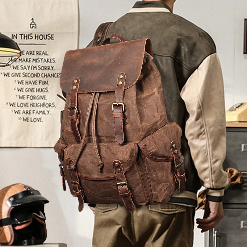 Retro Mad Leather Backpack Large Capacity Oil Wax Canvas Travel Knight Double Shoulder Bag for Men And Women 2023 Schoo...
Retro Mad Leather Backpack Large Capacity Oil Wax Canvas Travel Knight Double Shoulder Bag for Men And Women 2023 Schoo...