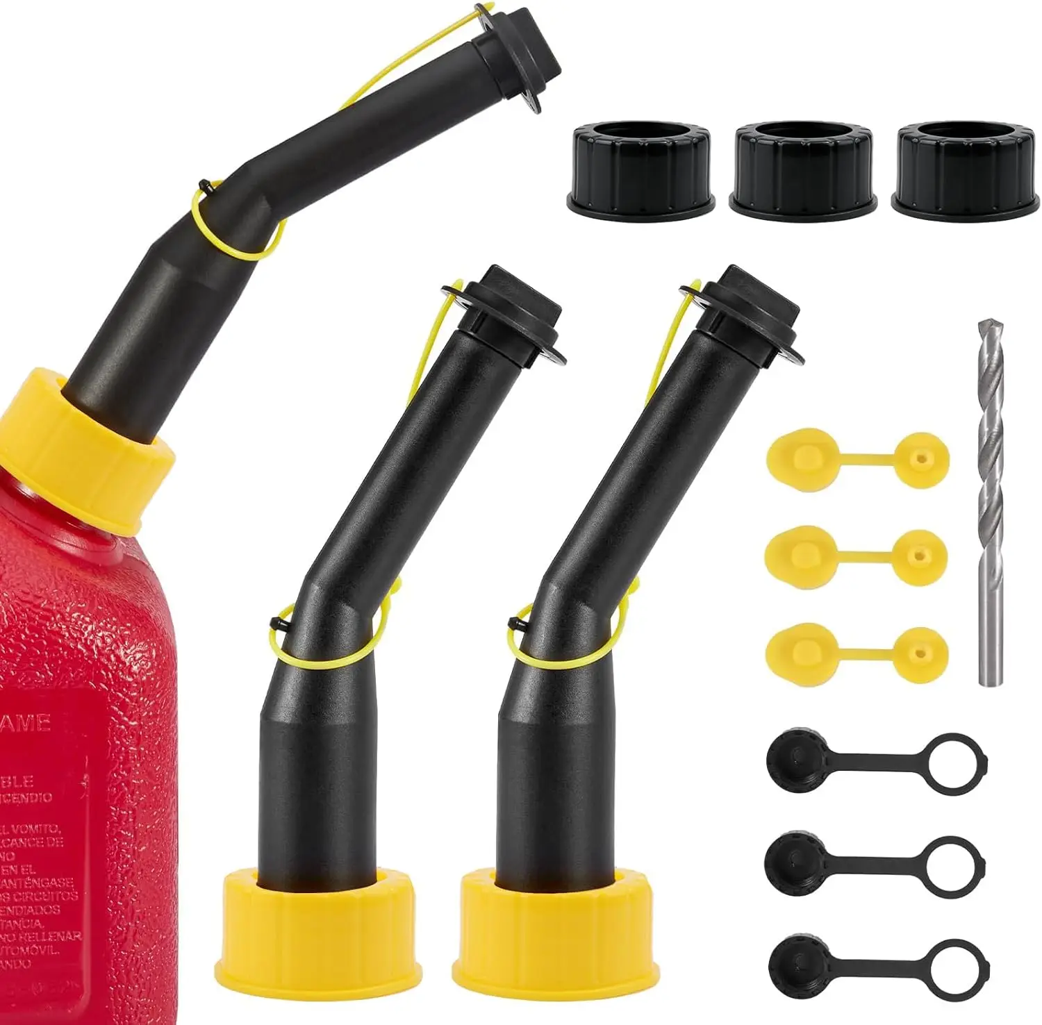Gas Can Spout Nozzle Set Replacement Universal Kit Leakproof Angle Filter Screen Gasket Vent Cap Drill Bit 3 Pack
Gas Can Spout Nozzle Set Replacement Universal Kit Leakproof Angle Filter Screen Gasket Vent Cap Drill Bit 3 Pack