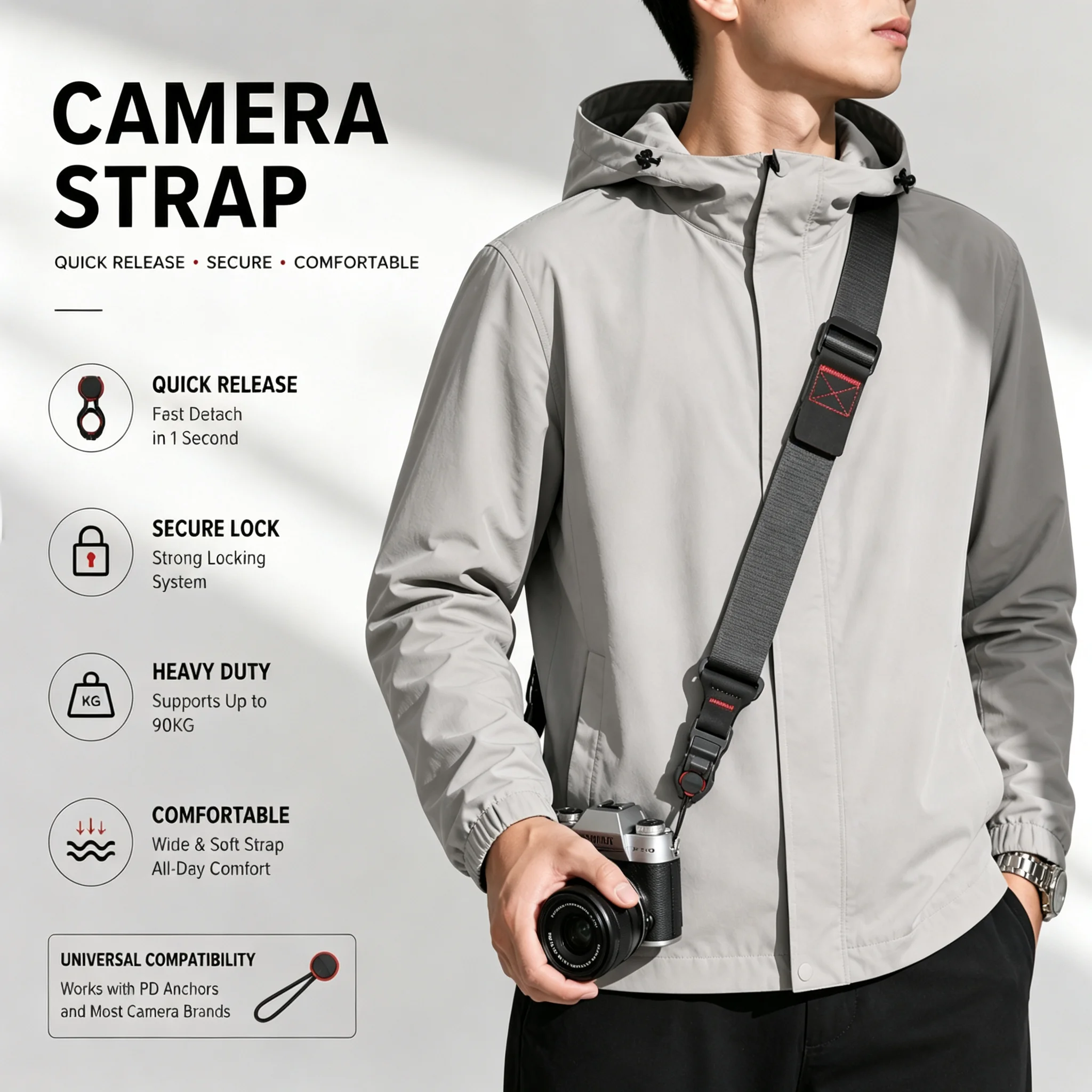Adjustable Camera Neck Shoulder Strap Lanyard Universal Fit for Canon Nikon Sony Fujifilm Leica Panasonic Pentax Mirrorless DSLR
Adjustable Camera Neck Shoulder Strap Lanyard Universal Fit for Canon Nikon Sony Fujifilm Leica Panasonic Pentax Mirrorless DSLR