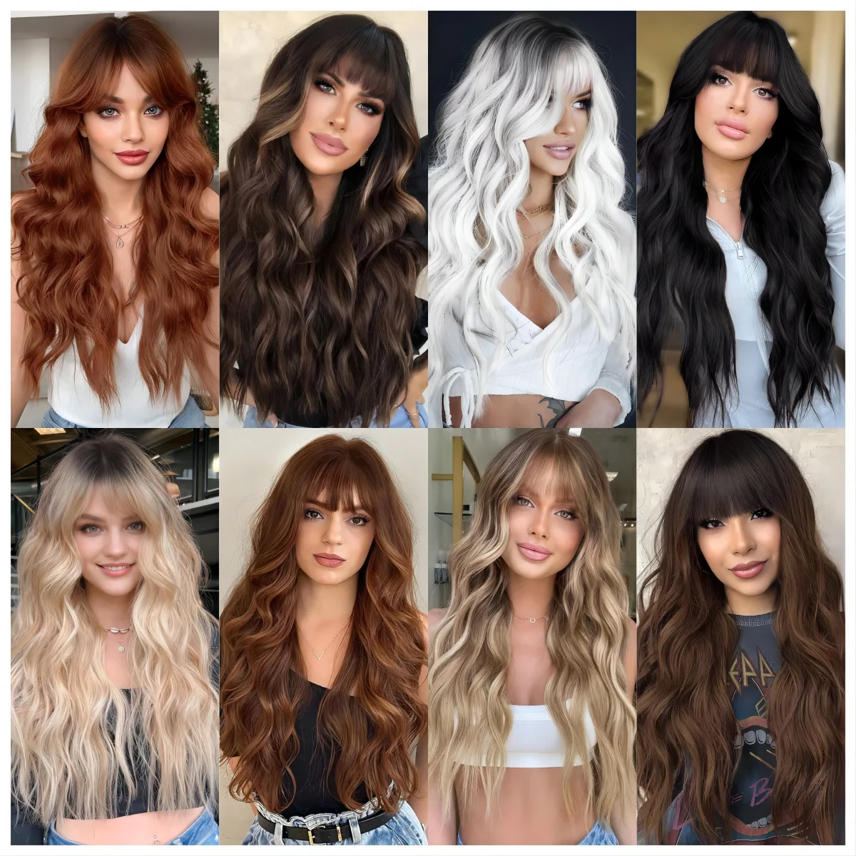 Synthetic Black To White Ombre Wavy Long Wig with Bangs, Fashion Gradient Full Head Cosplay Hair, High Temperature Fiber, Party
Synthetic Black To White Ombre Wavy Long Wig with Bangs, Fashion Gradient Full Head Cosplay Hair, High Temperature Fiber, Party