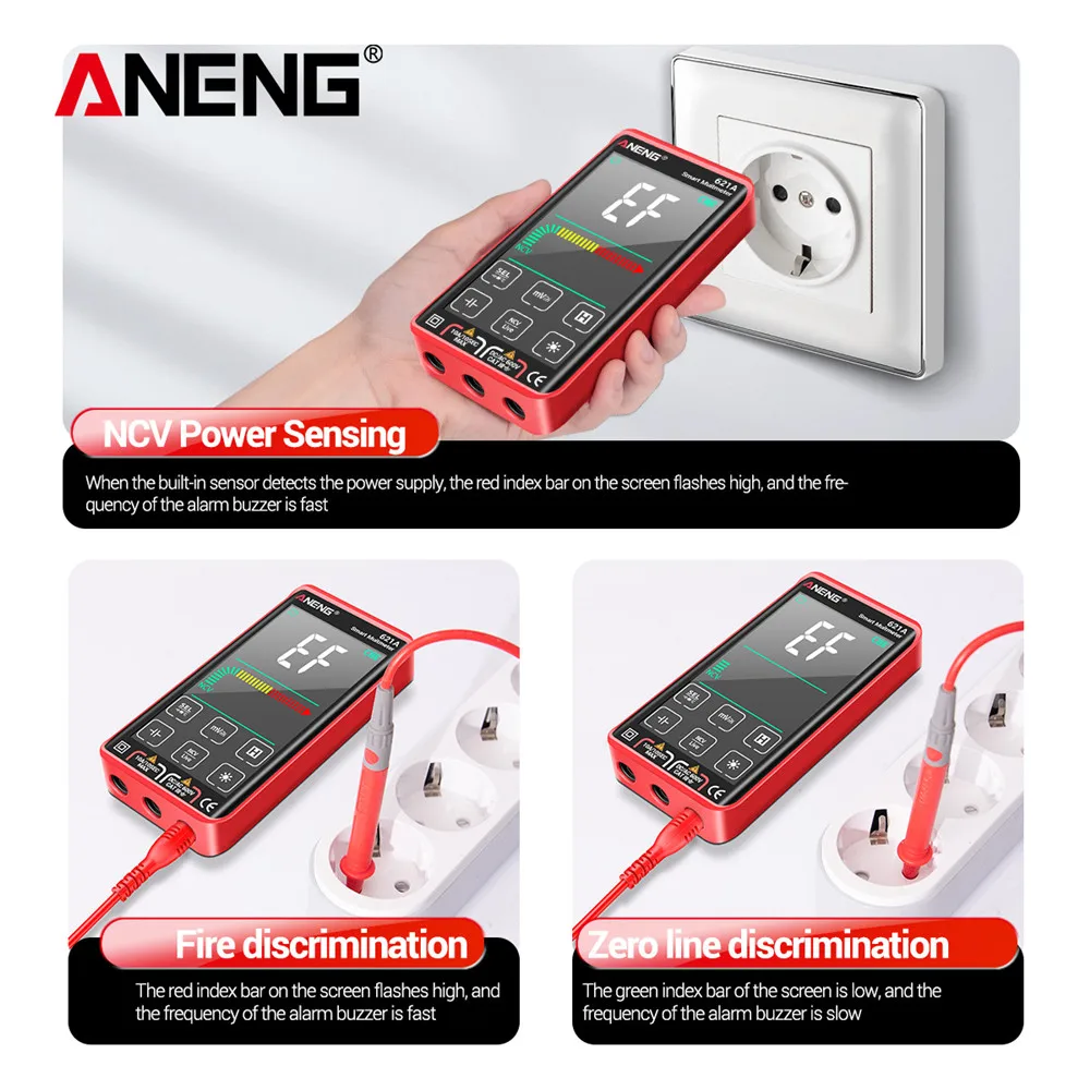 ANENG 621A Touch Screen Multimeter Tester Professional AC/DC Voltage/Current Capacitor NCV Sensing Diode Intelligent Multimeter
ANENG 621A Touch Screen Multimeter Tester Professional AC/DC Voltage/Current Capacitor NCV Sensing Diode Intelligent Multimeter