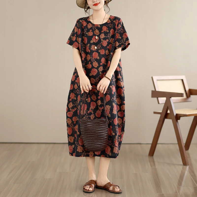 Summer New Loose Cotton Women's Dress Artistic Short Sleeve Holiday Casual Style Printed Slimming Citywalk Lantern Skirt
Summer New Loose Cotton Women's Dress Artistic Short Sleeve Holiday Casual Style Printed Slimming Citywalk Lantern Skirt