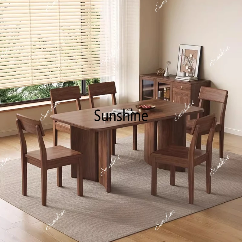 Solid wood, modern minimalist dining table and chair combination log dining table
Solid wood, modern minimalist dining table and chair combination log dining table