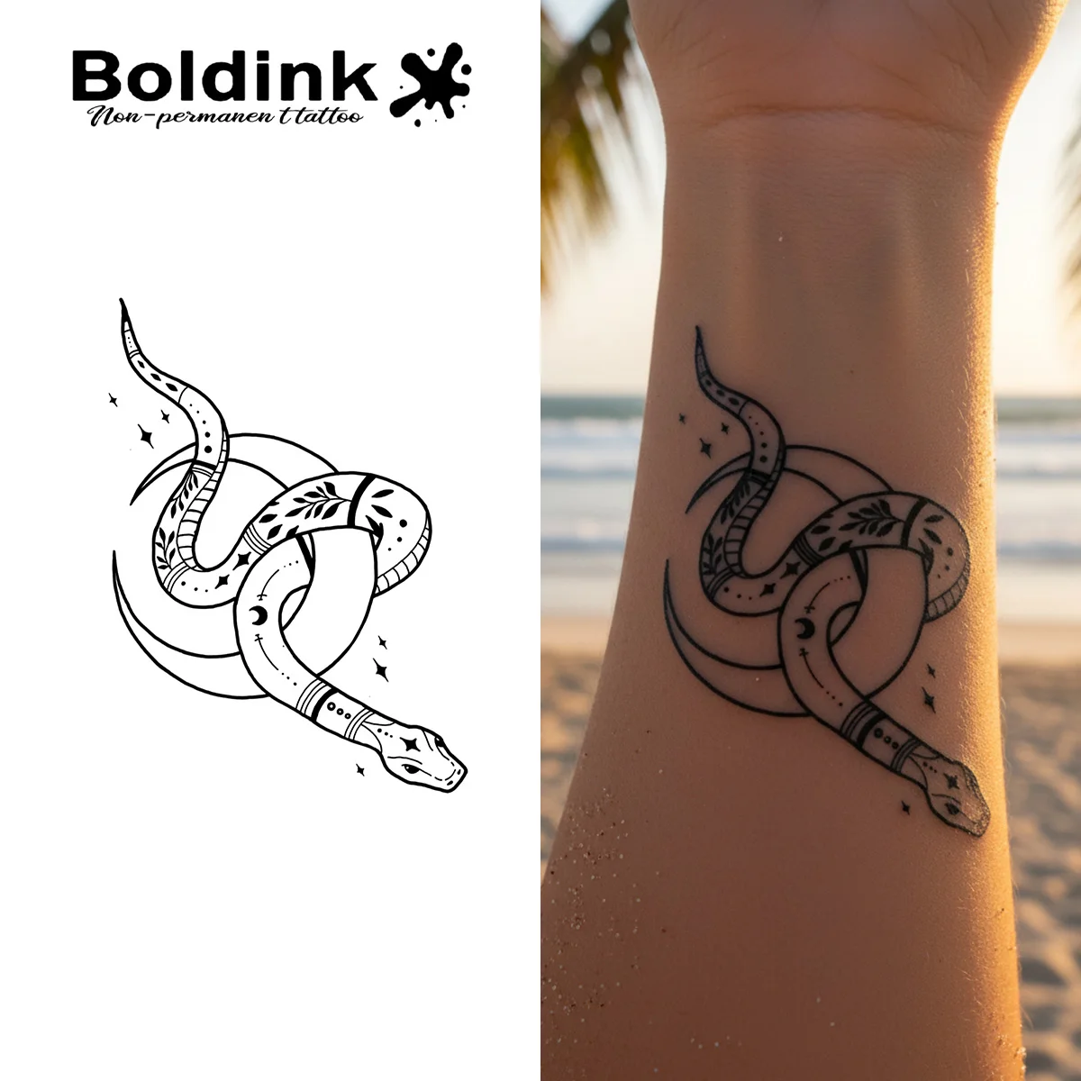 Увлажняющая тату-наклейка BOLDINK «Змея с луной», унисекс, модный дизайн, красочный, легко наносится, водостойкий, держится 1-2 недели
Увлажняющая тату-наклейка BOLDINK «Змея с луной», унисекс, модный дизайн, красочный, легко наносится, водостойкий, держится 1-2 недели