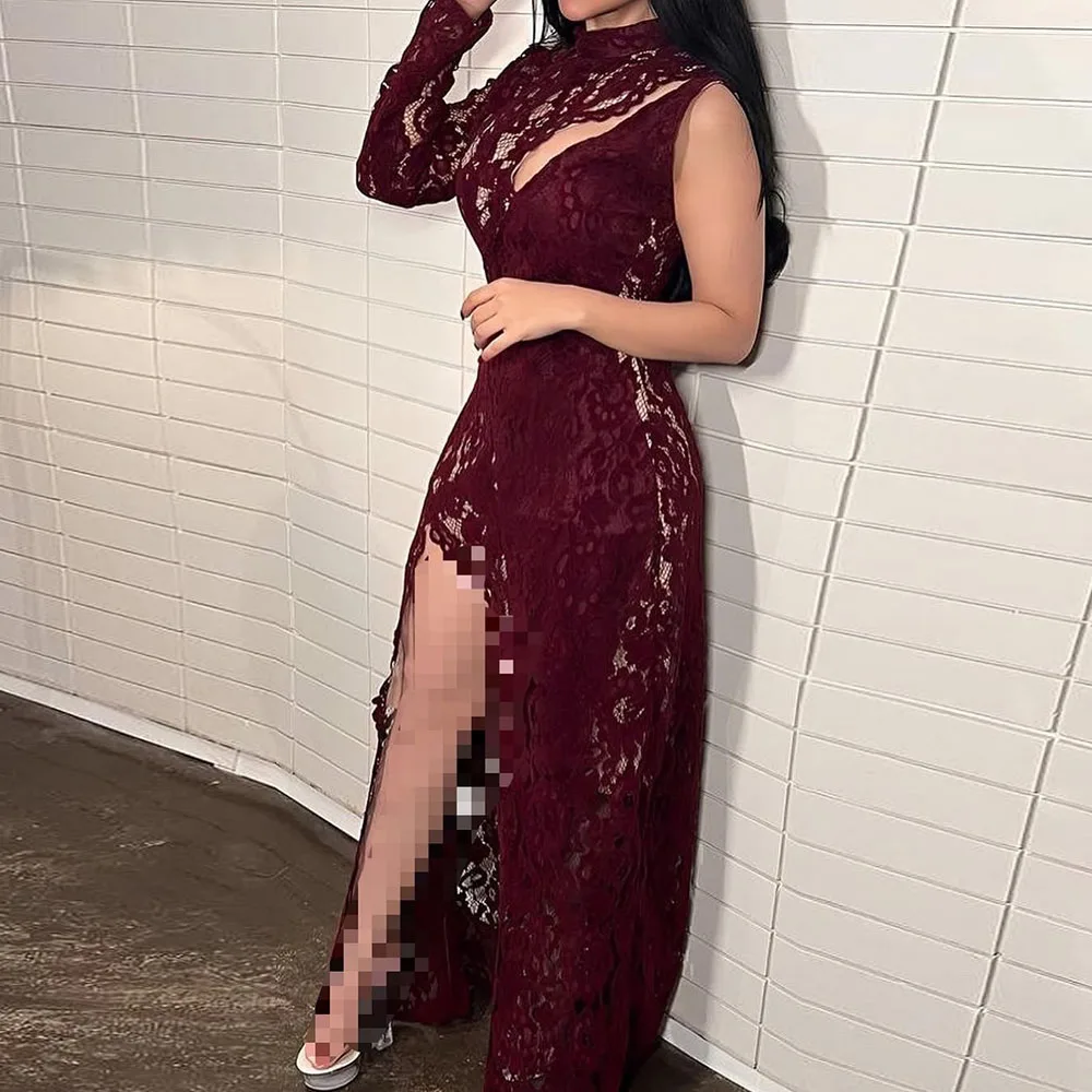 Customized Straight Evening Dresses Floor-Length High-Neck Full Sleeve Evening Gown Fashion Lace Side Split Draped Party Gown
Customized Straight Evening Dresses Floor-Length High-Neck Full Sleeve Evening Gown Fashion Lace Side Split Draped Party Gown