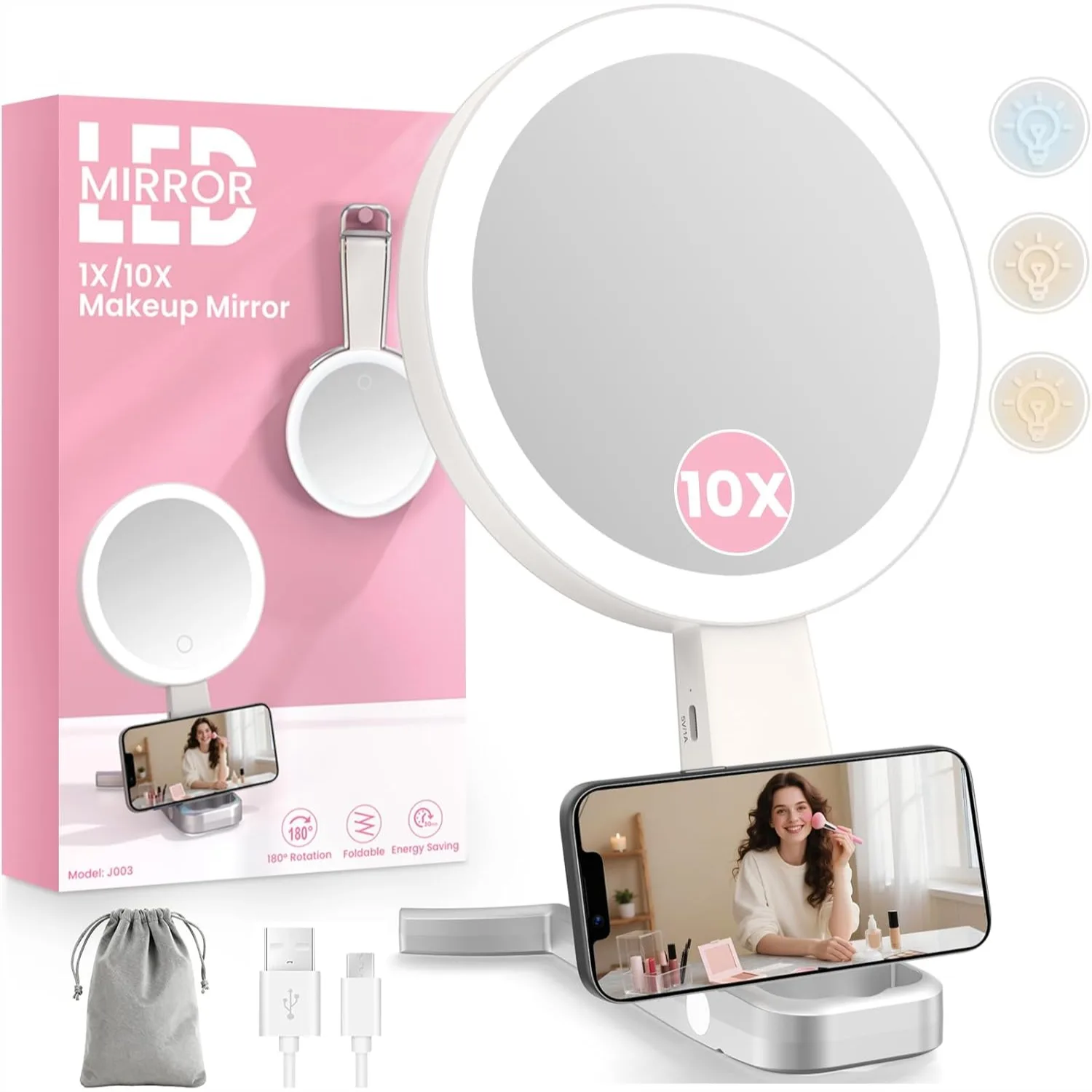 Double-Sided 10X Magnifying Mirror With Lights, 3 Color Lighting Portable Lighted Makeup Mirror, Rechargeable 3 In 1 Tabletop Handheld Hanging Travel Mirror
Double-Sided 10X Magnifying Mirror With Lights, 3 Color Lighting Portable Lighted Makeup Mirror, Rechargeable 3 In 1 Tabletop Handheld Hanging Travel Mirror