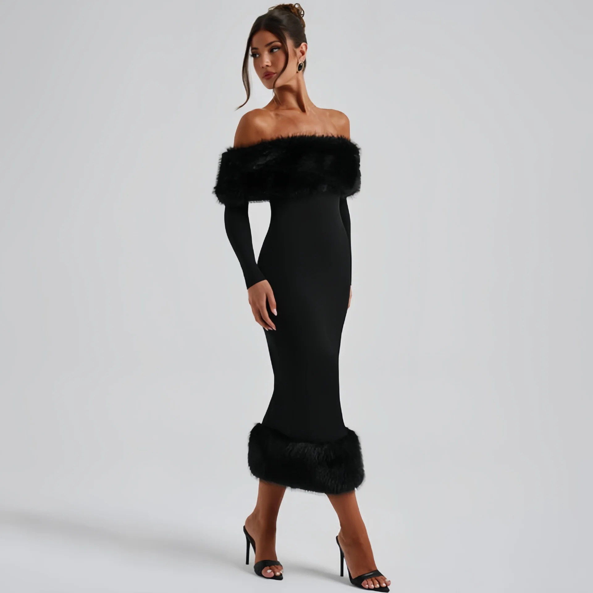 Luxury Autumn Women's Fur Patchwork Dress Slim-fit Long-sleeved Black Party Dresses Evening Dresses Bodycon Dress Outfit
Luxury Autumn Women's Fur Patchwork Dress Slim-fit Long-sleeved Black Party Dresses Evening Dresses Bodycon Dress Outfit