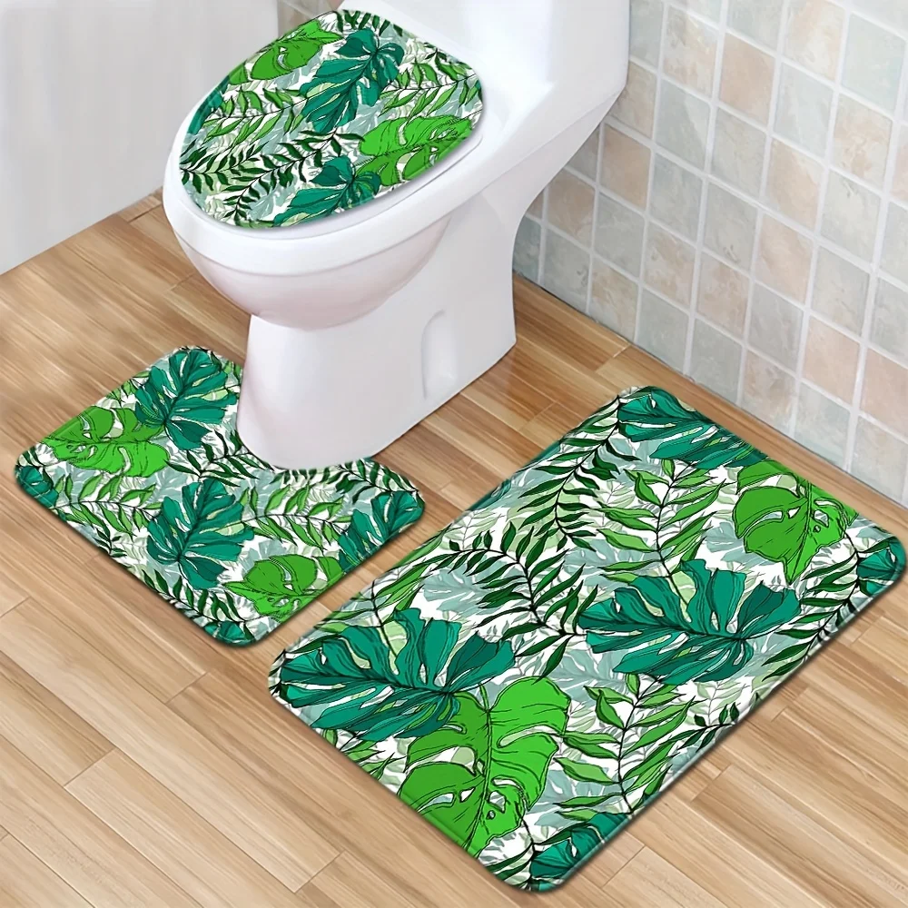 Green Leaf White Background Bathroom Mat Set 3pcs Non-Slip Absorbent Toilet Lid Cover U-Shaped Rug and Decorative Bath Mat
Green Leaf White Background Bathroom Mat Set 3pcs Non-Slip Absorbent Toilet Lid Cover U-Shaped Rug and Decorative Bath Mat