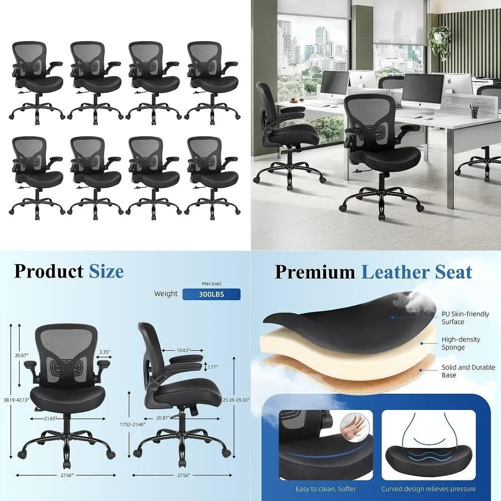 Set of 8 Office Chair, Ergonomic Desk Chair with PU Leather Seat, Adjustable Swivel Task Chair with Lumbar Support, Flipup Armr
Set of 8 Office Chair, Ergonomic Desk Chair with PU Leather Seat, Adjustable Swivel Task Chair with Lumbar Support, Flipup Armr