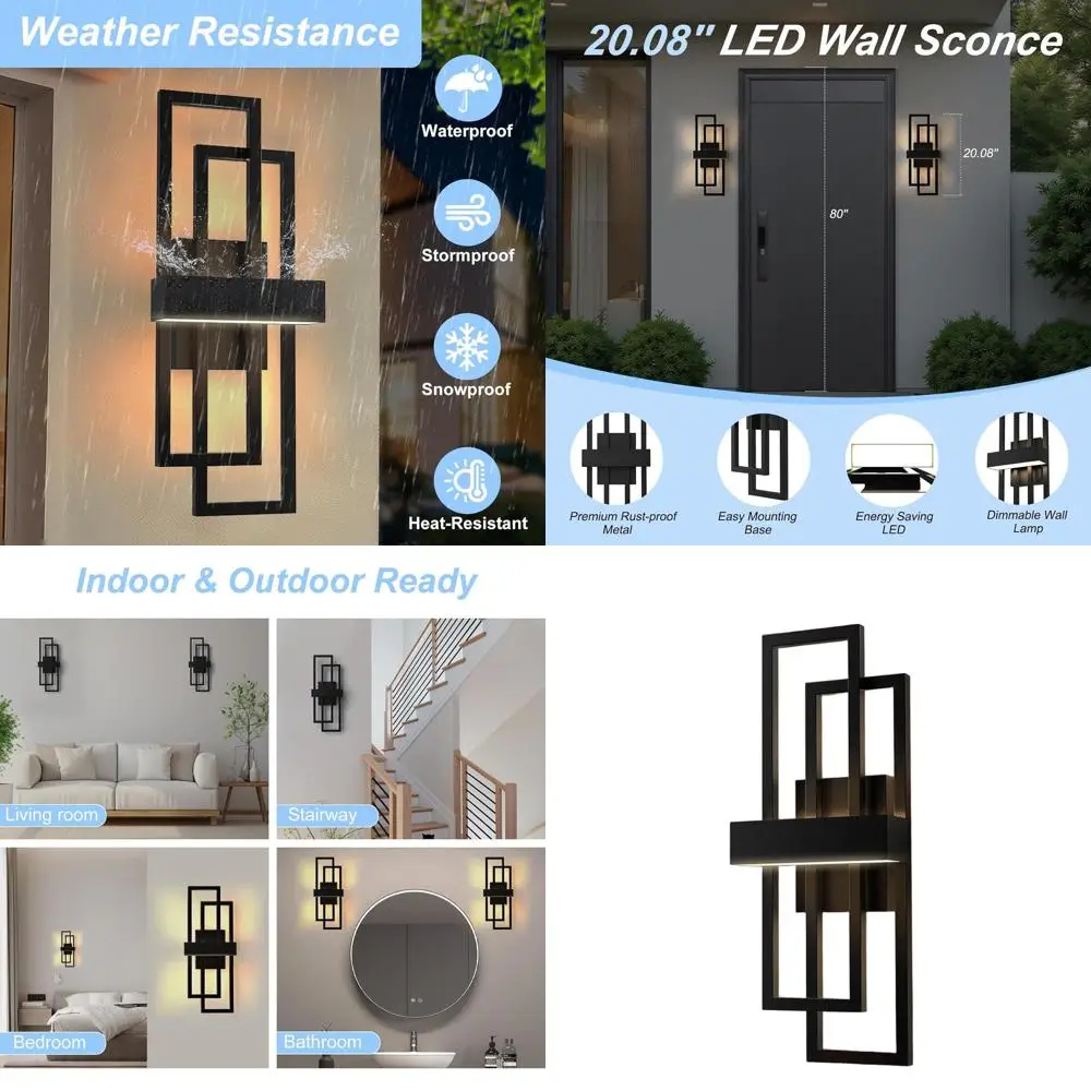 Contemporary Black Outdoor LED Wall Sconce, 3000K Warm Light, 18W Dimmable, Waterproof for Home Entrances and Halls
Contemporary Black Outdoor LED Wall Sconce, 3000K Warm Light, 18W Dimmable, Waterproof for Home Entrances and Halls