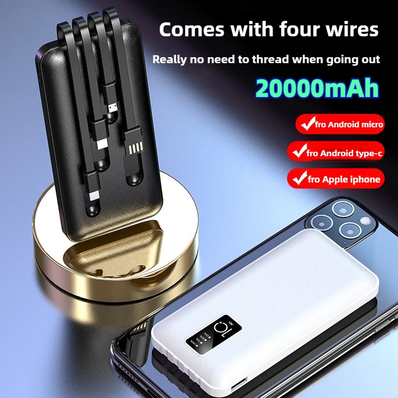 20000mAh Large-capacity Power Bank with Built-in Cable Fast Charging and Portable Mobile Power Supply
20000mAh Large-capacity Power Bank with Built-in Cable Fast Charging and Portable Mobile Power Supply