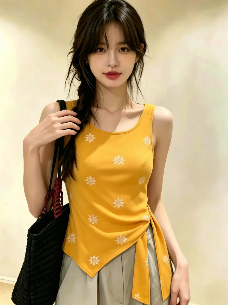 Summer Slimming Sleeveless Floral Print Asymmetrical Tie Women's Tank Top Korean Style Commute Fit round Neck No Sleeve Shirt
Summer Slimming Sleeveless Floral Print Asymmetrical Tie Women's Tank Top Korean Style Commute Fit round Neck No Sleeve Shirt