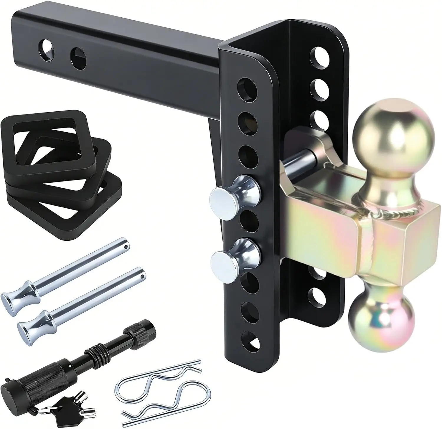 Adjustable Trailer Hitch 2" Receiver 6" Drop/Rise Carbon Steel 2" & 2-5/16" Balls 20000 lbs
Adjustable Trailer Hitch 2" Receiver 6" Drop/Rise Carbon Steel 2" & 2-5/16" Balls 20000 lbs