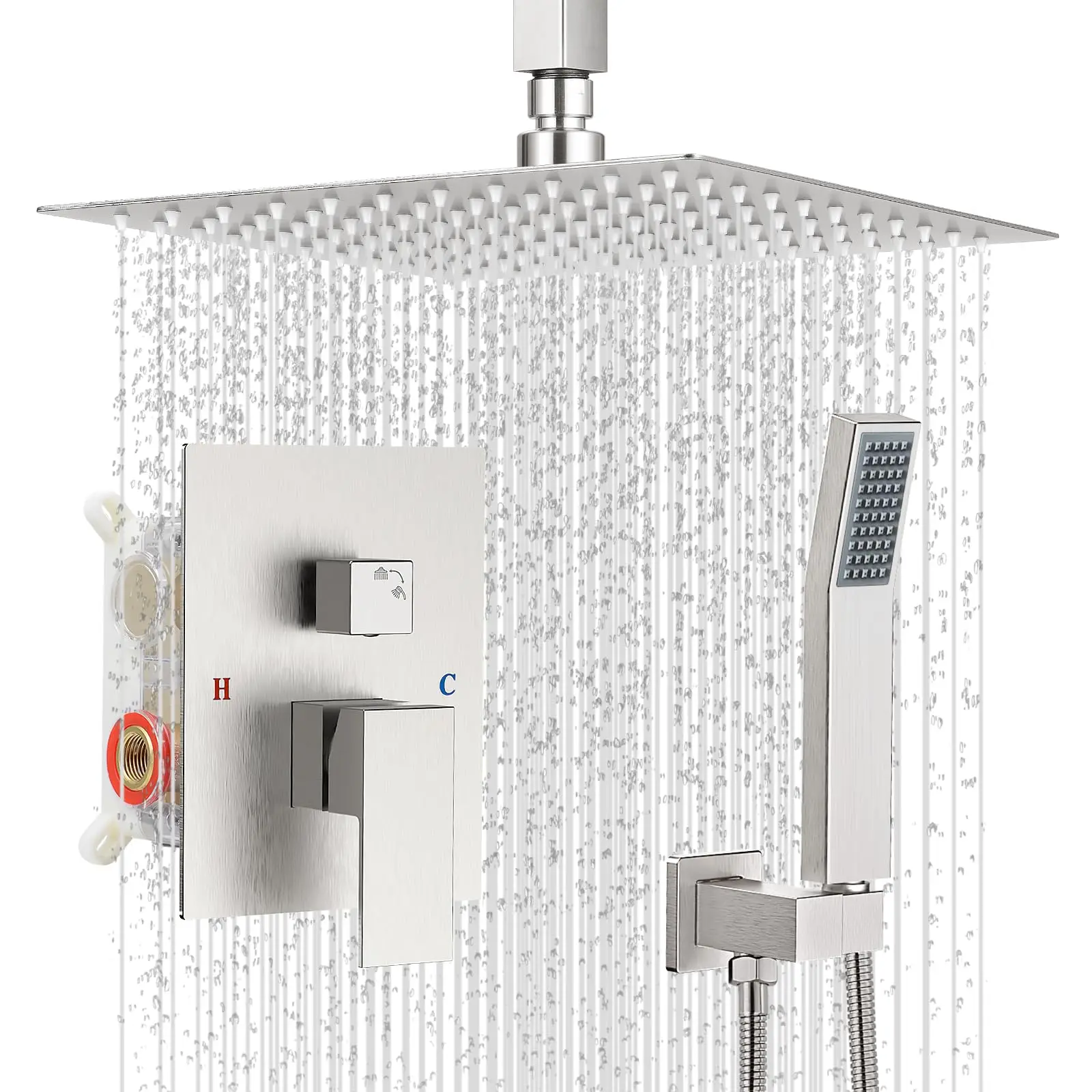 10 Inch Square Rainfall Shower Set With Single Handle Wall Mount Stainless Steel Brushed Nickel Finish
10 Inch Square Rainfall Shower Set With Single Handle Wall Mount Stainless Steel Brushed Nickel Finish