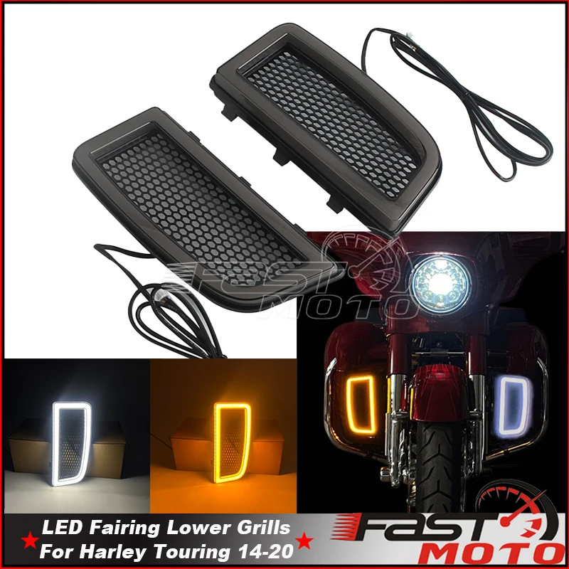 Motorcycle LED Fairing Lower Grill Turn Signal Running Light For Harley Touring Street Road Electra Glide FLHTCU FLHTCUTG 14-20
Motorcycle LED Fairing Lower Grill Turn Signal Running Light For Harley Touring Street Road Electra Glide FLHTCU FLHTCUTG 14-20