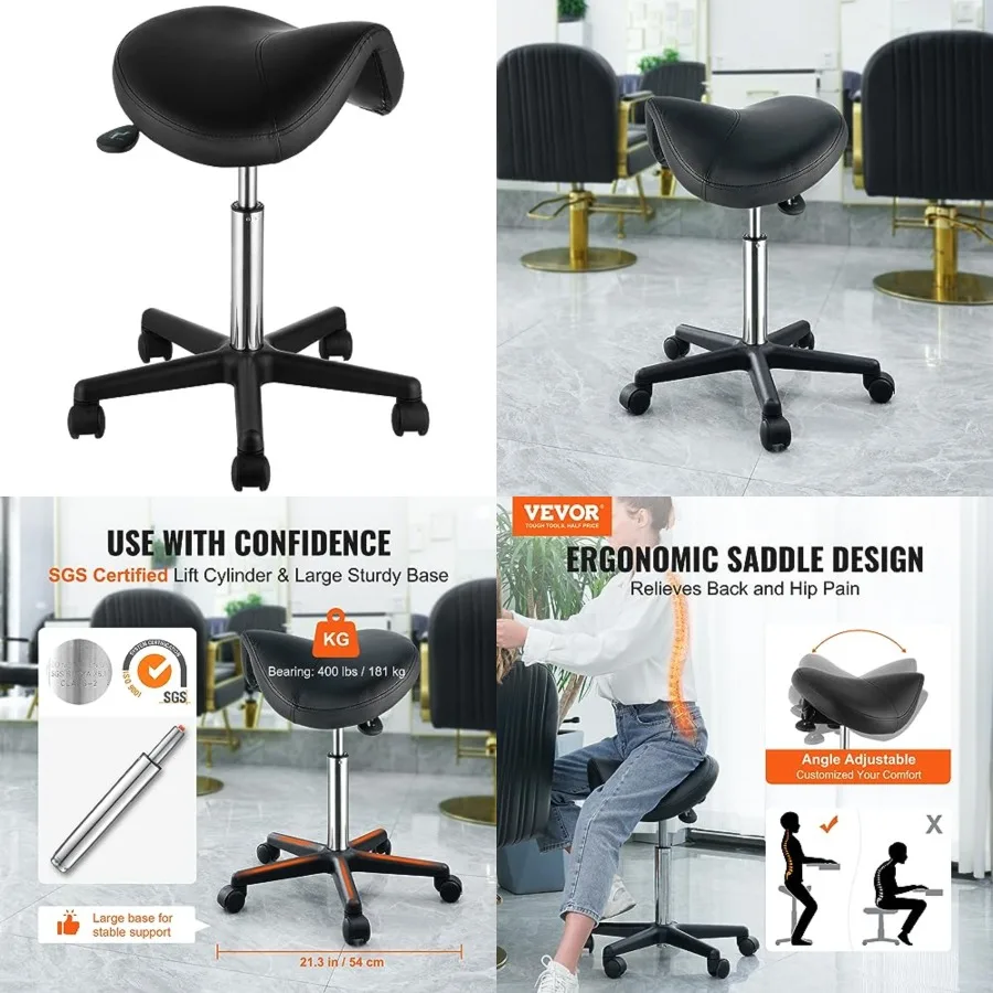 Saddle Stool with Wheels, 400 LBS Weight Capacity, Height Adjustable Thickened PU Leather Swivel Saddle Stool Chair for Salon,
Saddle Stool with Wheels, 400 LBS Weight Capacity, Height Adjustable Thickened PU Leather Swivel Saddle Stool Chair for Salon,