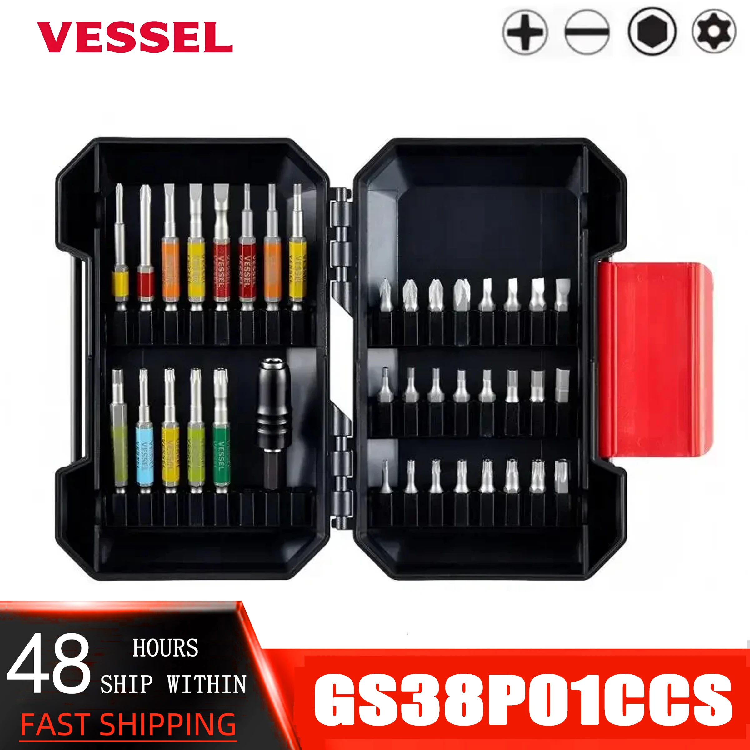 VESSEL GS38P01CCS Screwdriver Tip Set with Rugged Case 38-Piece Drill Set for PH/SL/TORX/HEX HEX Screws JAPAN TOOLS
VESSEL GS38P01CCS Screwdriver Tip Set with Rugged Case 38-Piece Drill Set for PH/SL/TORX/HEX HEX Screws JAPAN TOOLS