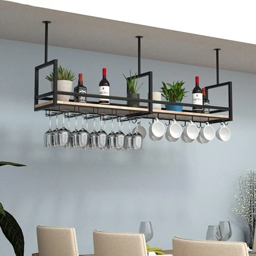 Черный деревянный и кованый железный потолочный держатель и полка для бокалов для вина, кухонный дисплей 140x30 см
Черный деревянный и кованый железный потолочный держатель и полка для бокалов для вина, кухонный дисплей 140x30 см