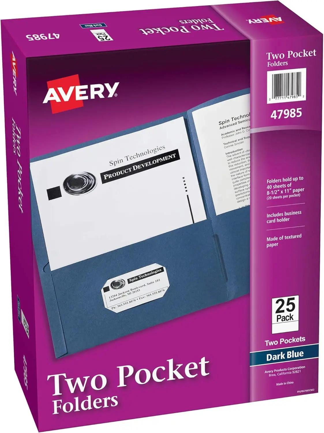 Two Pocket Folders, Holds 40 Sheets, Business Card Slot, for Portfolios, Presentations & School, Dark Blue, 25 Pack
Two Pocket Folders, Holds 40 Sheets, Business Card Slot, for Portfolios, Presentations & School, Dark Blue, 25 Pack