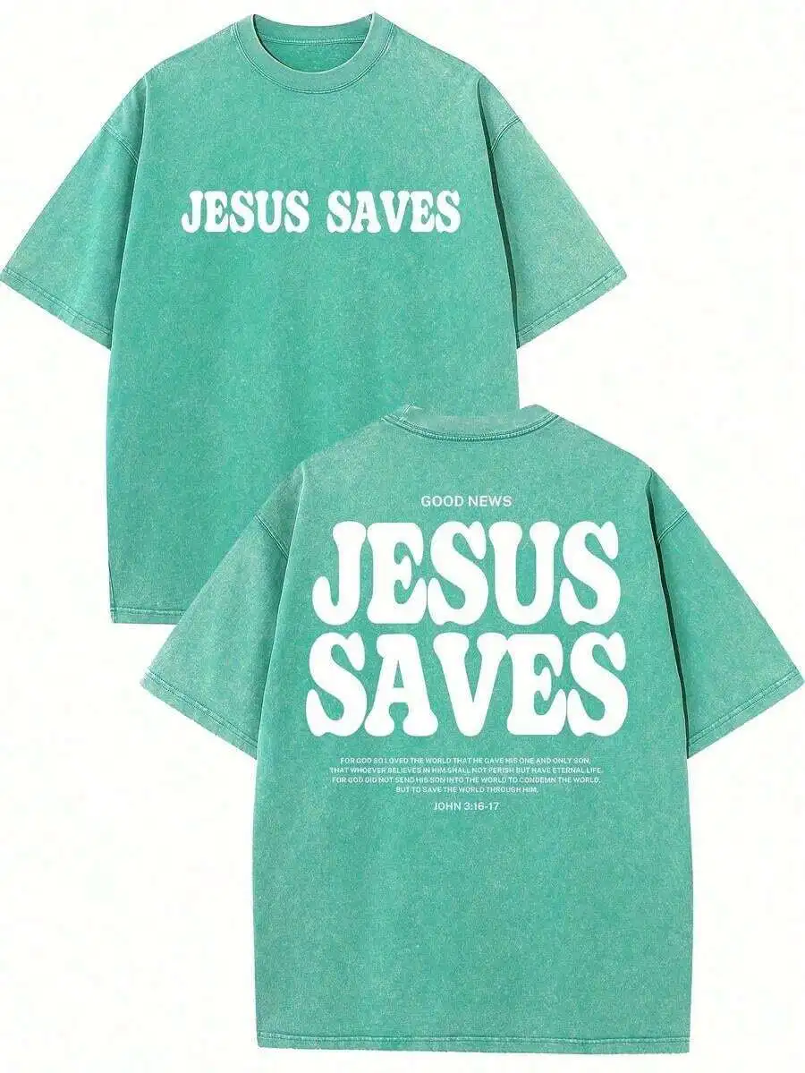 Vintage Washed Cotton Jesus Saves Printed T-Shirt Men Loose Fit Short Sleeve Round Neck Tee
Vintage Washed Cotton Jesus Saves Printed T-Shirt Men Loose Fit Short Sleeve Round Neck Tee