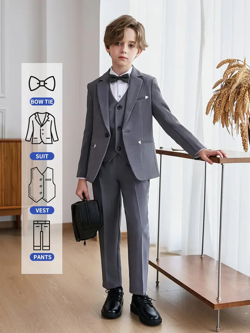 Детский комплект из 5 шт./компл., куртка, жилет, брюки, брошь с галстуком-бабочкой, костюм для выступлений на фортепиано, костюм с цветочным узором для мальчиков, комплект свадебного блейзера в британском стиле
Детский комплект из 5 шт./компл., куртка, жилет, брюки, брошь с галстуком-бабочкой, костюм для выступлений на фортепиано, костюм с цветочным узором для мальчиков, комплект свадебного блейзера в британском стиле