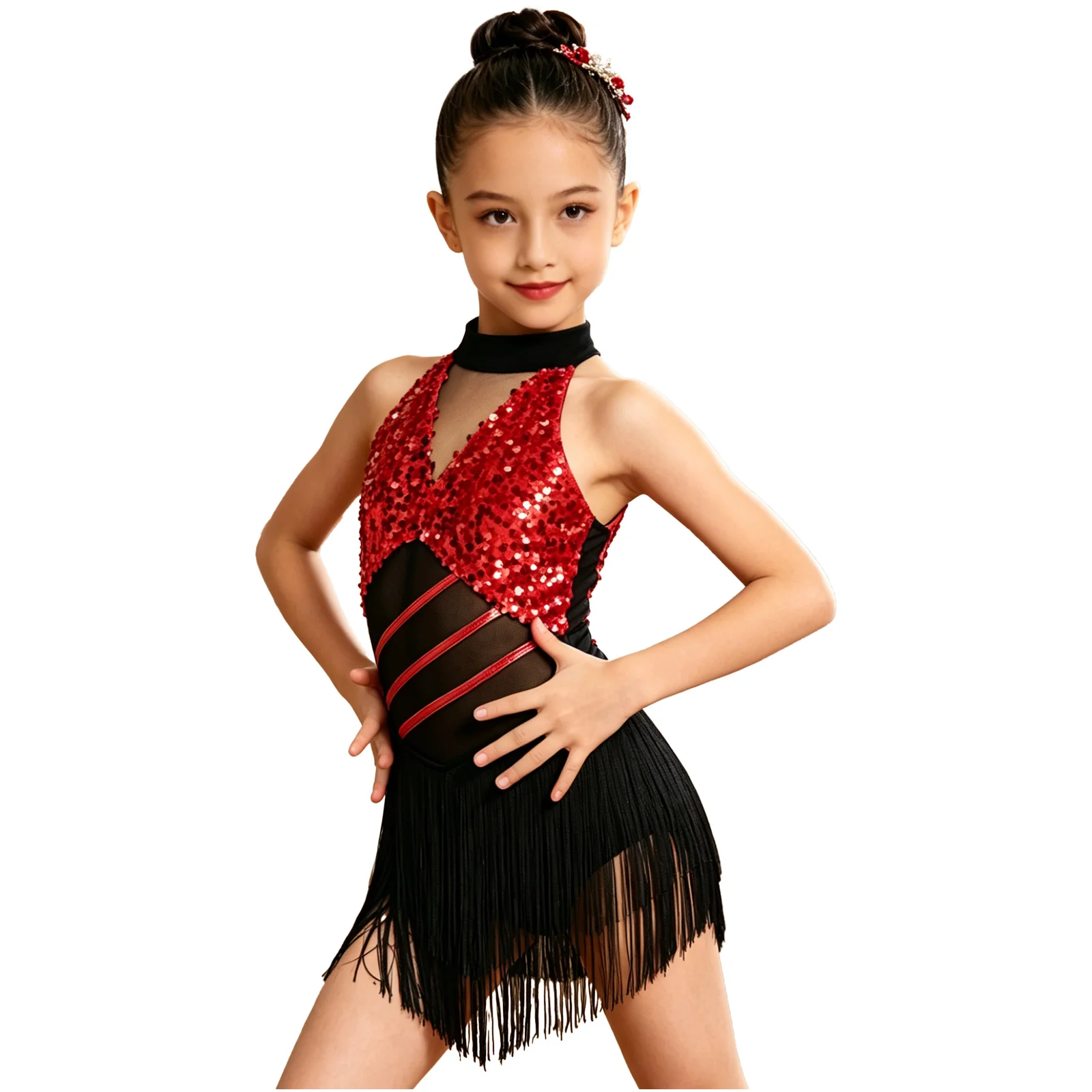 Kids Girls Sleeveless Shiny Sequins Mesh Tassels Latin Jazz Dance Leotard Cha-cha Salsa Samba Rumba Tango Ballroom Bodysuit
Kids Girls Sleeveless Shiny Sequins Mesh Tassels Latin Jazz Dance Leotard Cha-cha Salsa Samba Rumba Tango Ballroom Bodysuit