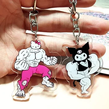 Sanrio Muscular Keychain Anime Kuromi Cinnamoroll Hello Kitty Melody Acrylic Keyrings Cute Cartoon Pendant Accessories for Bags