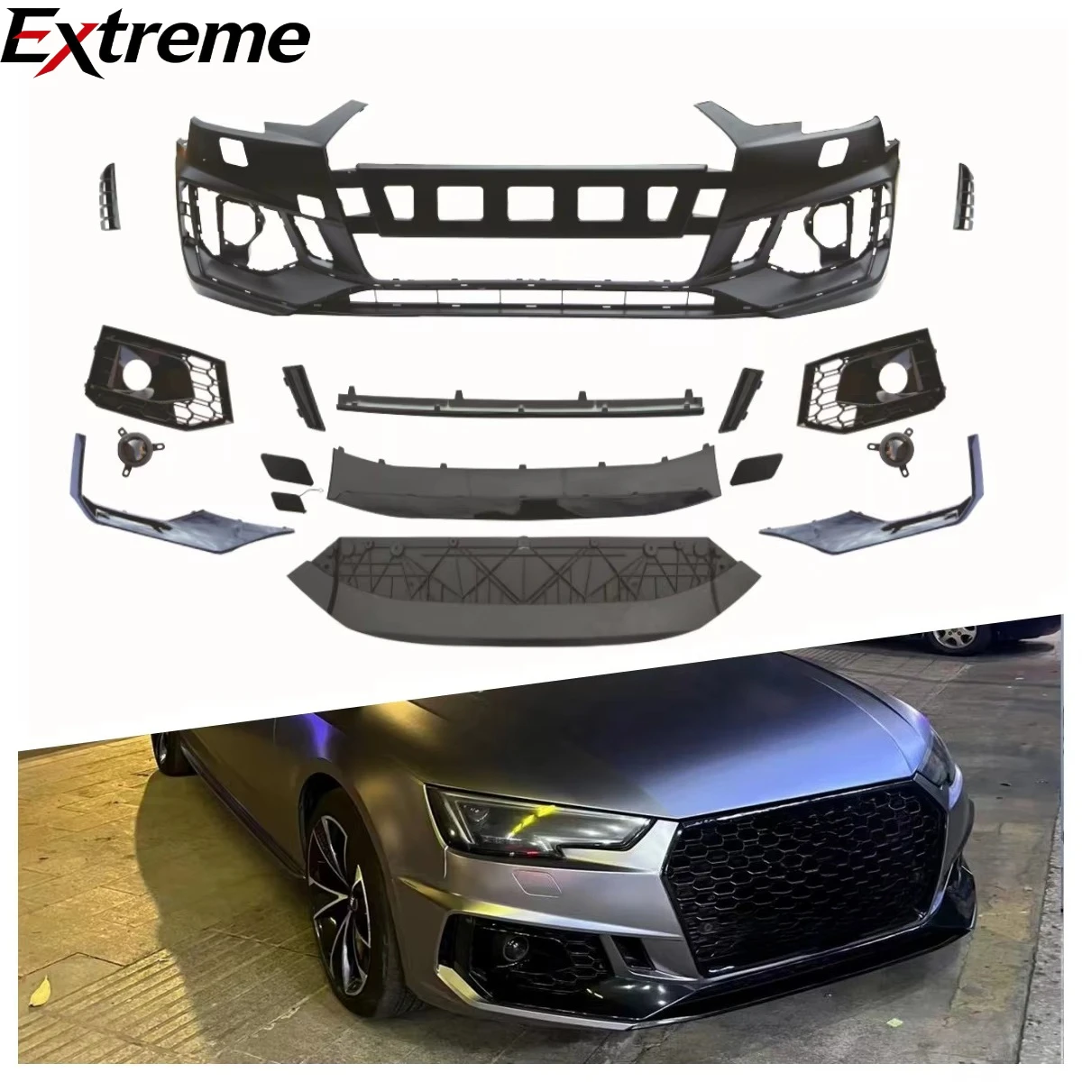 Automotive Parts Body Kit for Upgrading Audi A4 2017-2020 to RS4 Body Kit, Front and Rear Bumper Body Kit
Automotive Parts Body Kit for Upgrading Audi A4 2017-2020 to RS4 Body Kit, Front and Rear Bumper Body Kit