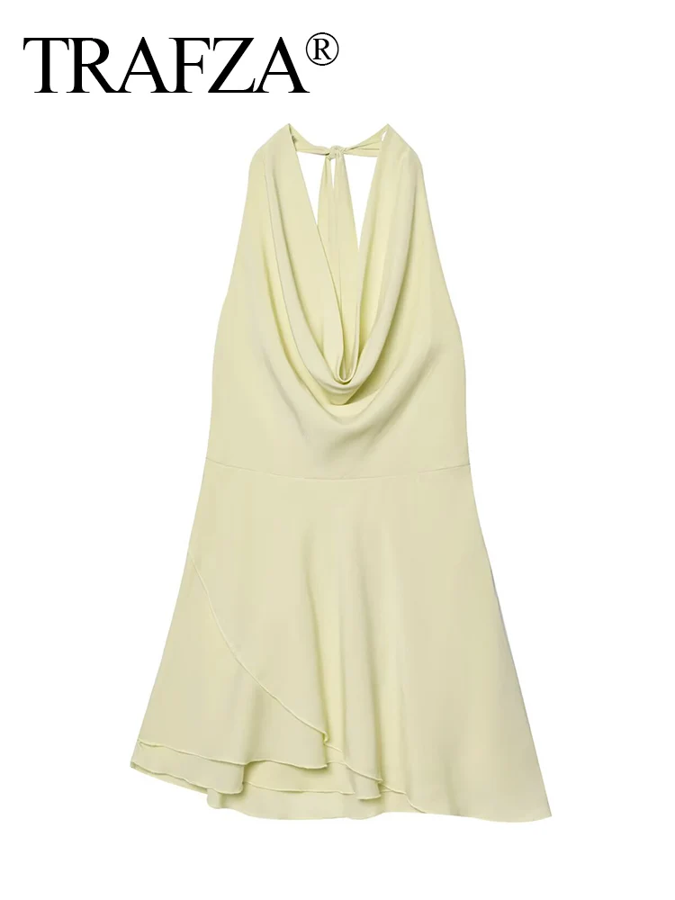 TRAFZA 2025 Women Summer Sexy Backless halter Mini Dress Female Pile Collar Sleeveless Slim Elegant Party Basic Ruched Dress
TRAFZA 2025 Women Summer Sexy Backless halter Mini Dress Female Pile Collar Sleeveless Slim Elegant Party Basic Ruched Dress