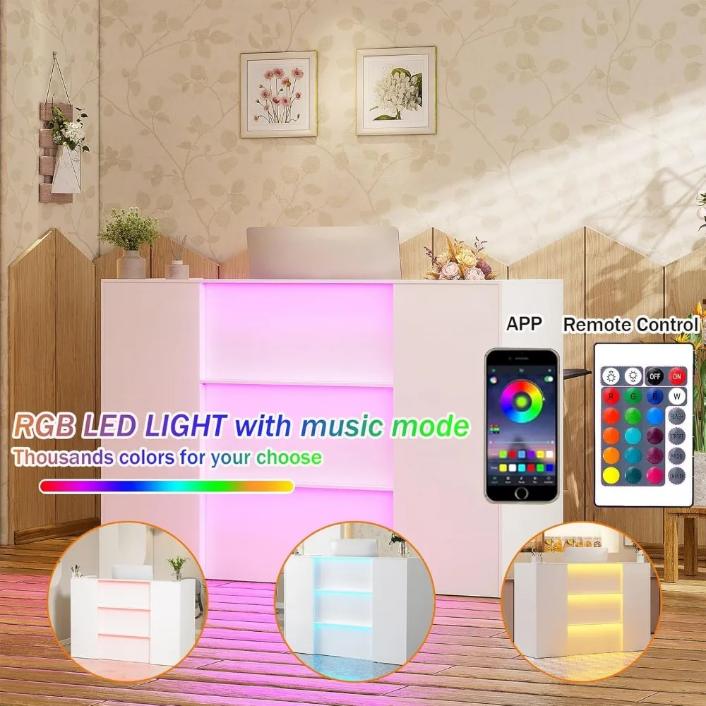 63 Inches Reception Desk, Front Desk with RGB LED Lights, Modern Reception Desk with Counter & Lockable Drawer & Open
63 Inches Reception Desk, Front Desk with RGB LED Lights, Modern Reception Desk with Counter & Lockable Drawer & Open