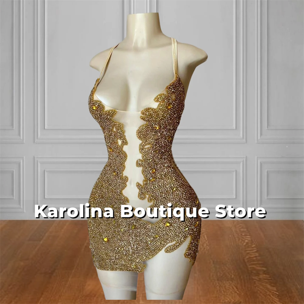 Halter Gold Mermaid Prom Dresses 2025 Beaded Rhinestones Sheer Mesh Sexy Mini Cocktail Dress Party Dress African Customized
Halter Gold Mermaid Prom Dresses 2025 Beaded Rhinestones Sheer Mesh Sexy Mini Cocktail Dress Party Dress African Customized