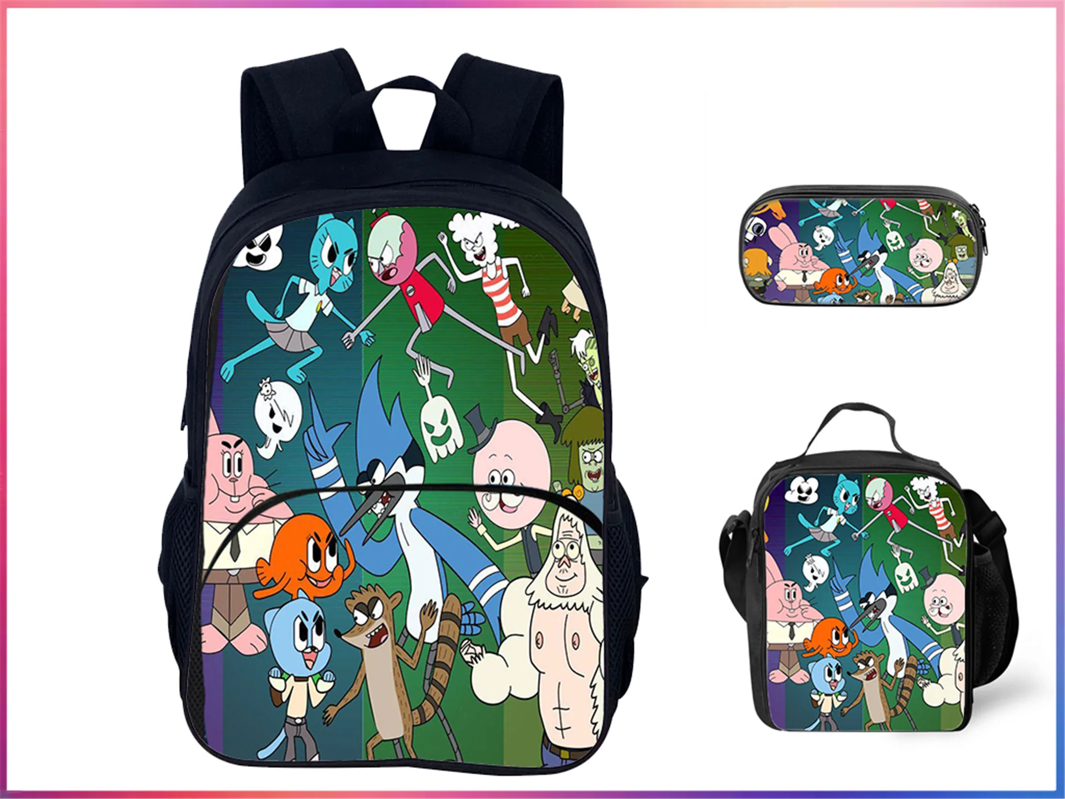 3 in 1 Daypack Set-Children The Amazing World of Gumball Multifunction Backpack and Waterproof Lunch Tote Pencil Case for School
3 in 1 Daypack Set-Children The Amazing World of Gumball Multifunction Backpack and Waterproof Lunch Tote Pencil Case for School