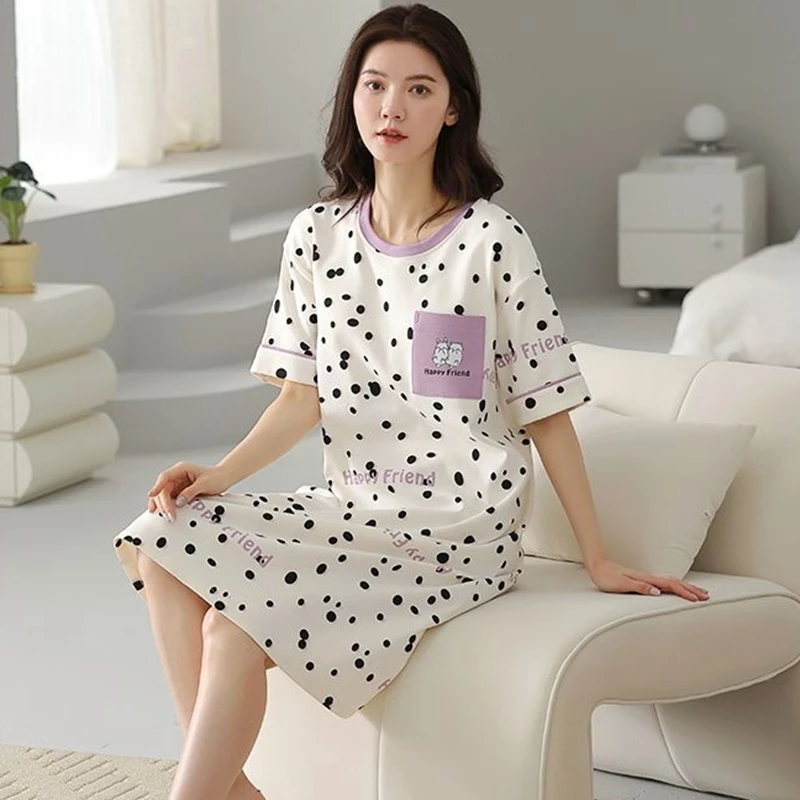 Летние женские ночные сорочки 2026 года с коротким рукавом, 100% хлопок, с принтом, в корейском стиле, свободного кроя, для сна и дома
Летние женские ночные сорочки 2026 года с коротким рукавом, 100% хлопок, с принтом, в корейском стиле, свободного кроя, для сна и дома
