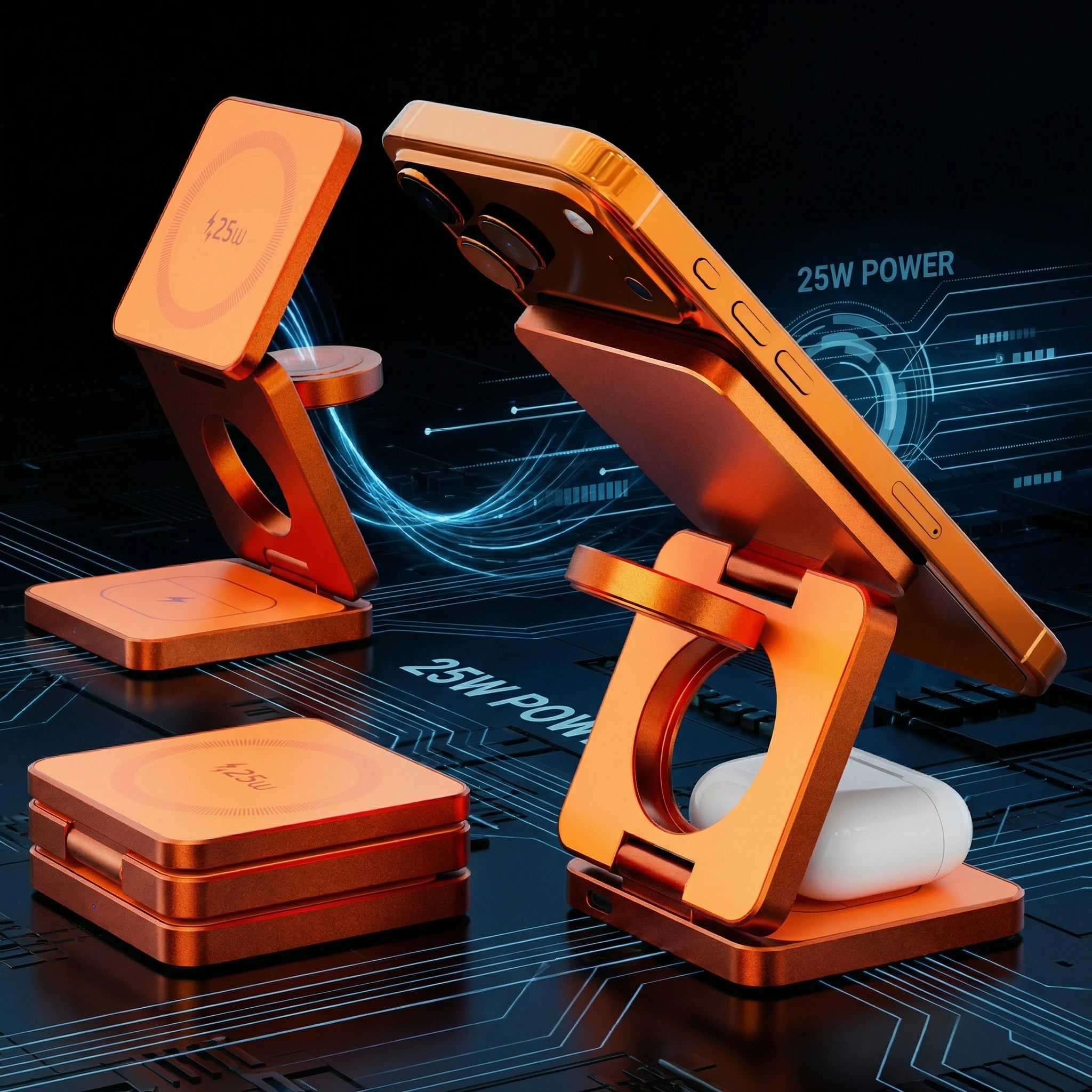 Магнитное беспроводное зарядное устройство Qi2.2 25 Вт, складная быстрая беспроводная зарядная станция 3-в-1 Qi2 25 Вт для iPhone 17, 14-16, AirPod, Apple Watch
Магнитное беспроводное зарядное устройство Qi2.2 25 Вт, складная быстрая беспроводная зарядная станция 3-в-1 Qi2 25 Вт для iPhone 17, 14-16, AirPod, Apple Watch