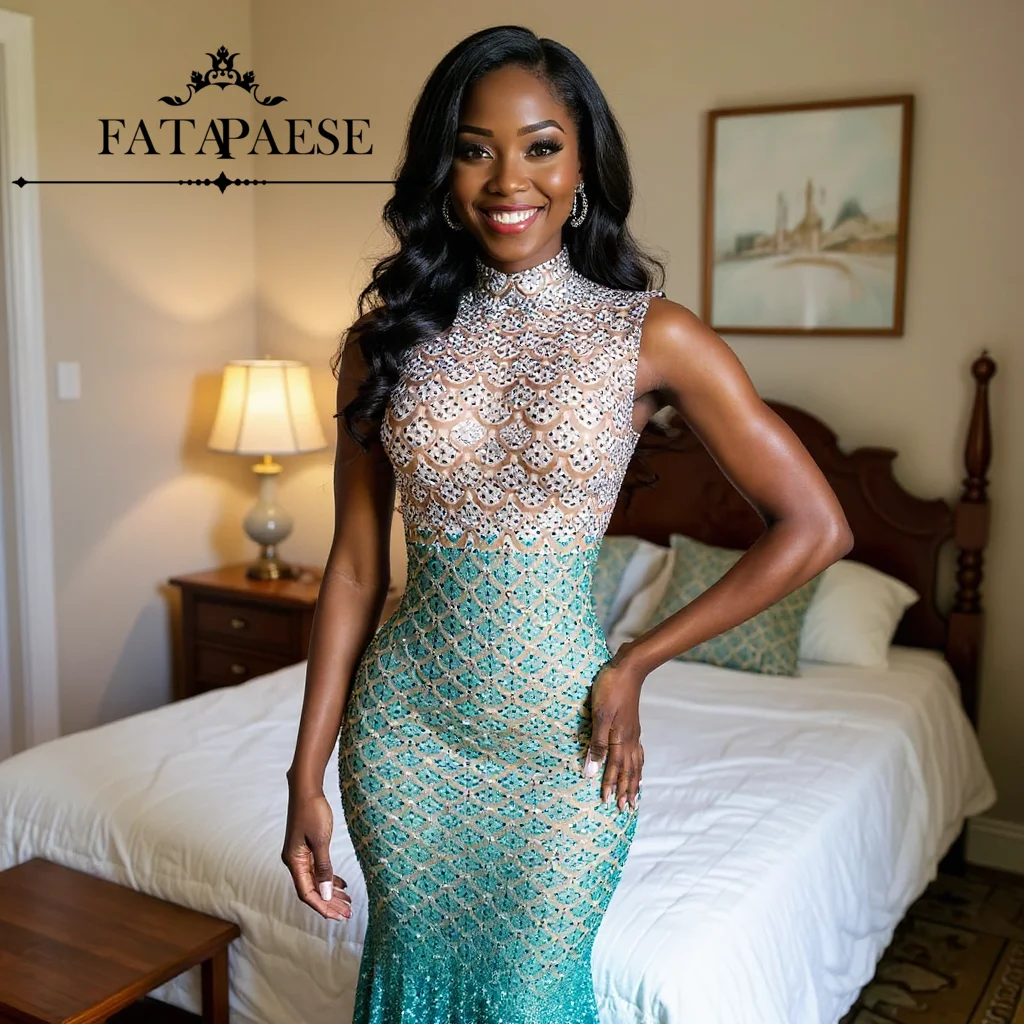 FATAPAESE Customized Rhinestones High neck Sleeveless Sheath Floor Length Evening Dresses Luxury 2025 For Black Girl Prom Dress
FATAPAESE Customized Rhinestones High neck Sleeveless Sheath Floor Length Evening Dresses Luxury 2025 For Black Girl Prom Dress
