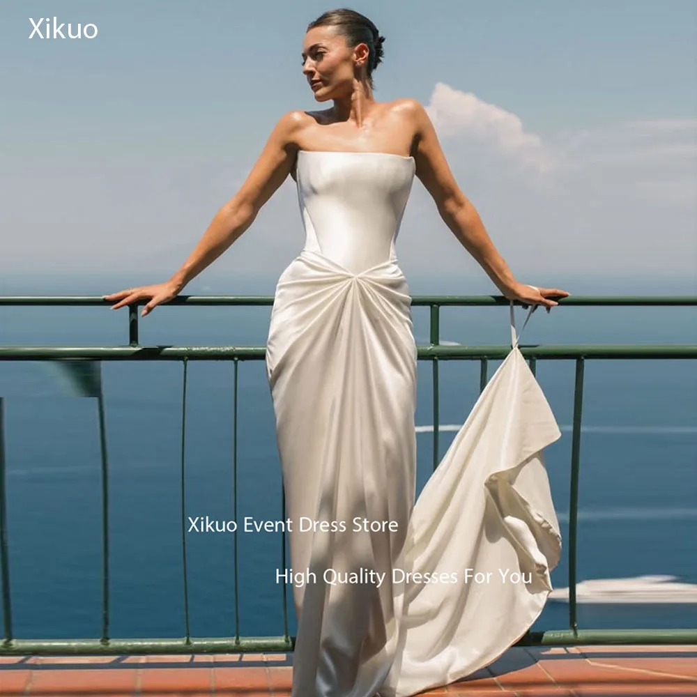 Xikuo Vintage Strapless Satin Evening Gown Sleeveless Pleated Wedding Party Dress Sleeveless Long Length Prom Dresses Customized
Xikuo Vintage Strapless Satin Evening Gown Sleeveless Pleated Wedding Party Dress Sleeveless Long Length Prom Dresses Customized