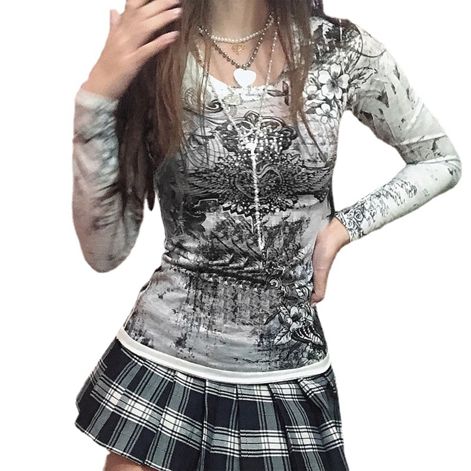 Women´s Round Neck Tight Tops, Vintage Heart Wings Print Long Sleeve Slim Fit T-Shirts
Women´s Round Neck Tight Tops, Vintage Heart Wings Print Long Sleeve Slim Fit T-Shirts