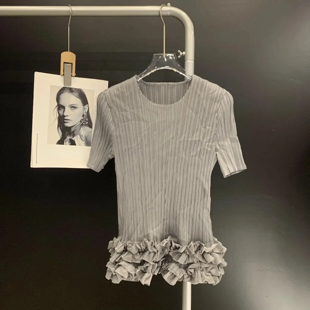 Pleats Original Loose T-shirt 2024 Spring Summer New Lace Thin Temperament High-end Tops Women Printed Pleated Leisure T-shirt
Pleats Original Loose T-shirt 2024 Spring Summer New Lace Thin Temperament High-end Tops Women Printed Pleated Leisure T-shirt