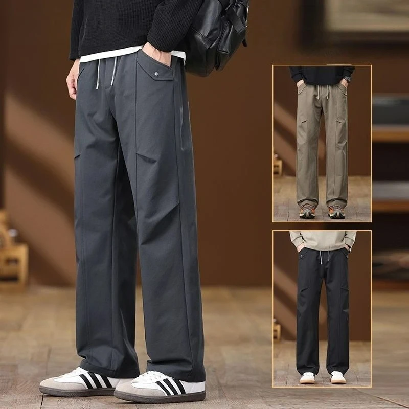 Autumn New Korean Men's Straight Pants Drawstring Fashion Loose Wide Trousers Male Elastic Waist Pocket Cargo Sweatpants pants
Autumn New Korean Men's Straight Pants Drawstring Fashion Loose Wide Trousers Male Elastic Waist Pocket Cargo Sweatpants pants