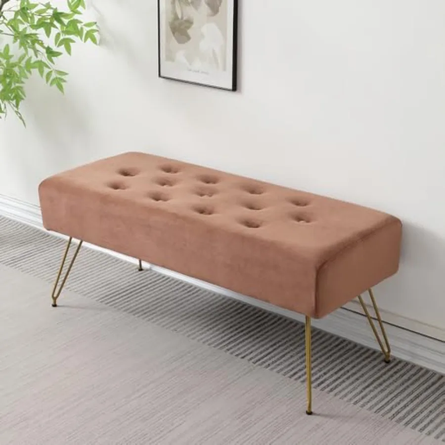 Velvet Button-Tufted Entryway Bench, 39.37" Modern Upholstered Bedroom Bench with Gold Metal Legs, Padded Rectangular End of Be
Velvet Button-Tufted Entryway Bench, 39.37" Modern Upholstered Bedroom Bench with Gold Metal Legs, Padded Rectangular End of Be