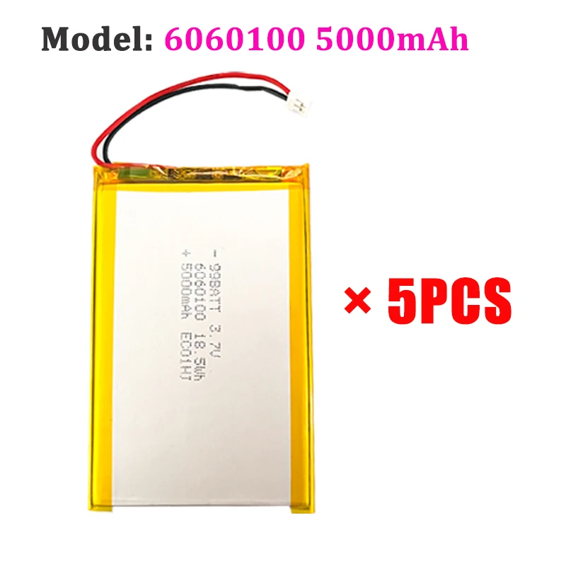 5PCS 6060100 Battery 5000mAh 3.7V Lithium Polymer Batteries Lipo for Power Bank Smart Watch Beauty Instrument Bluetooth Audio
5PCS 6060100 Battery 5000mAh 3.7V Lithium Polymer Batteries Lipo for Power Bank Smart Watch Beauty Instrument Bluetooth Audio