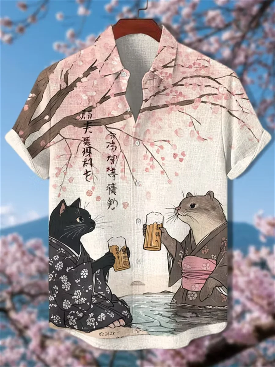 Hawaiian style men's short sleeved linen shirt, button design, digital printing, casual and comfortable, fashionable dressing
Hawaiian style men's short sleeved linen shirt, button design, digital printing, casual and comfortable, fashionable dressing