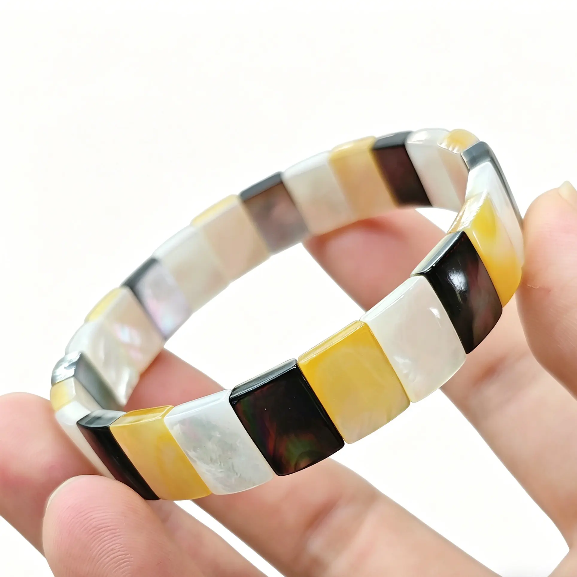 Natural Tri-Color Shell Mosaic Bracelet, Black Abalone Yellow White MOP for Artisanal Coastal Gift Women Contemporary Styling
Natural Tri-Color Shell Mosaic Bracelet, Black Abalone Yellow White MOP for Artisanal Coastal Gift Women Contemporary Styling