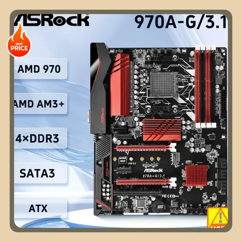 Used Asrock 970A-G/3.1 Motherboard AM3+ AMD 9704XDDR3 64GB 6XSATA III M.2 USB 3.1 ATX support AMD FX 9590 8120 6130 4130 CPU